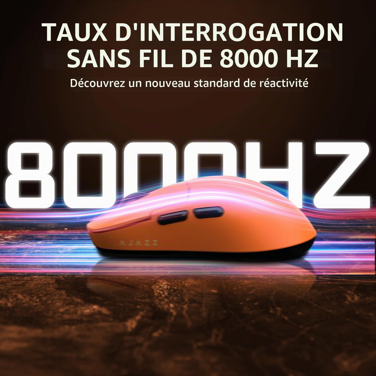 ATTACK SHARK Ajazz AJ159APEX PAW3950 Souris de Jeu sans Fil, 42K DPI, 8K Hz Wireless Polling Rate, Station de Charge Magnétique RVB avec écran Couleur, 56g Superlight, 2,4G/BT/Filaire, PC/Mac, Orange