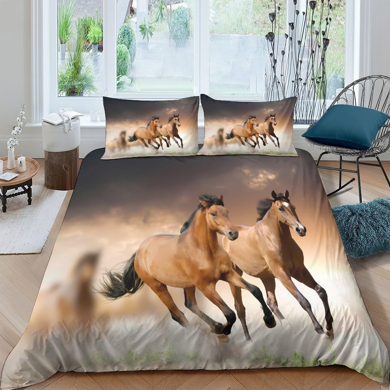 Ctjqhvkz Style-2 3D Printed Wild Horse Fitted Sheet Microfiber Brown Animal Bed Sheet For Bedroom Dorm Mattress Protection Decor Single（135X200cm）