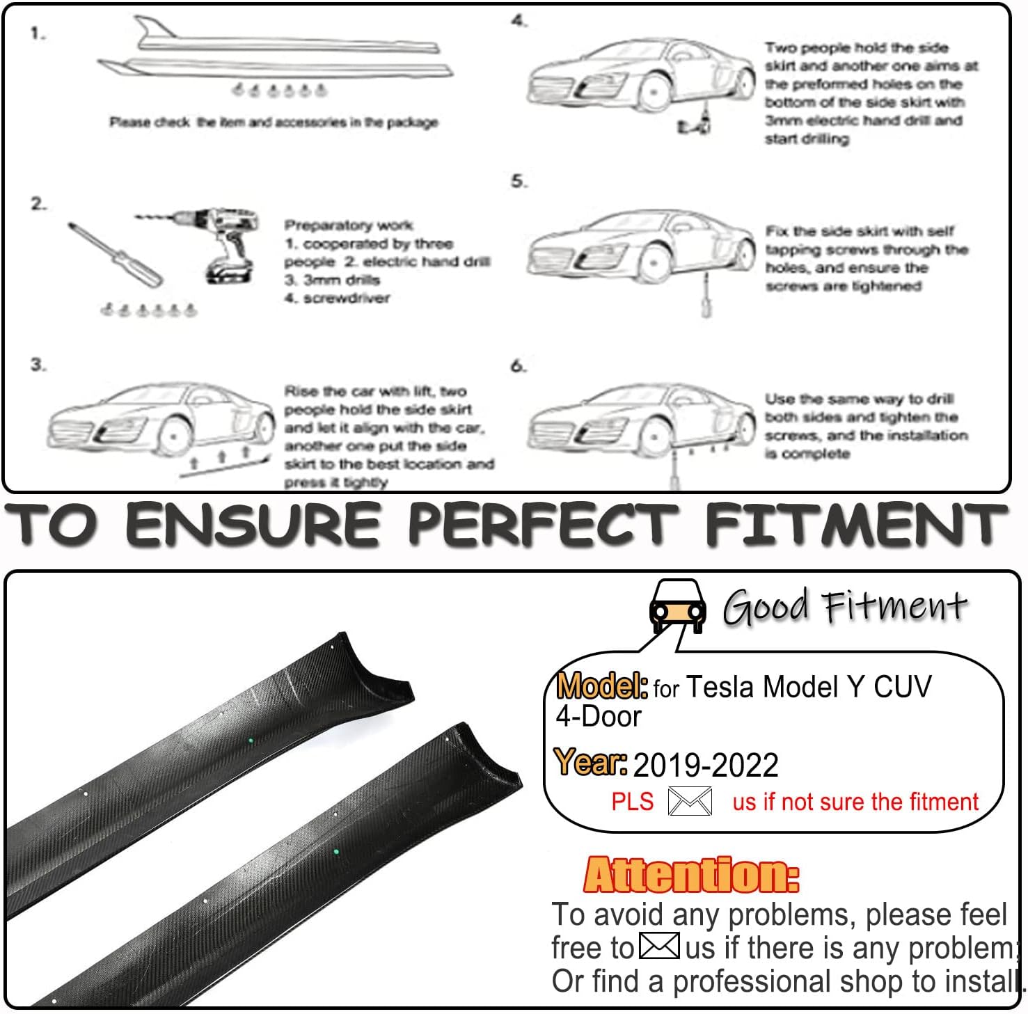 Dry Carbon Fiber Side Skirts for Tesla Model Y 2021 2022 2023 4-Door Under Door Rocker Panels Valance Extension Lip Factory Outlet Model Y Accessories