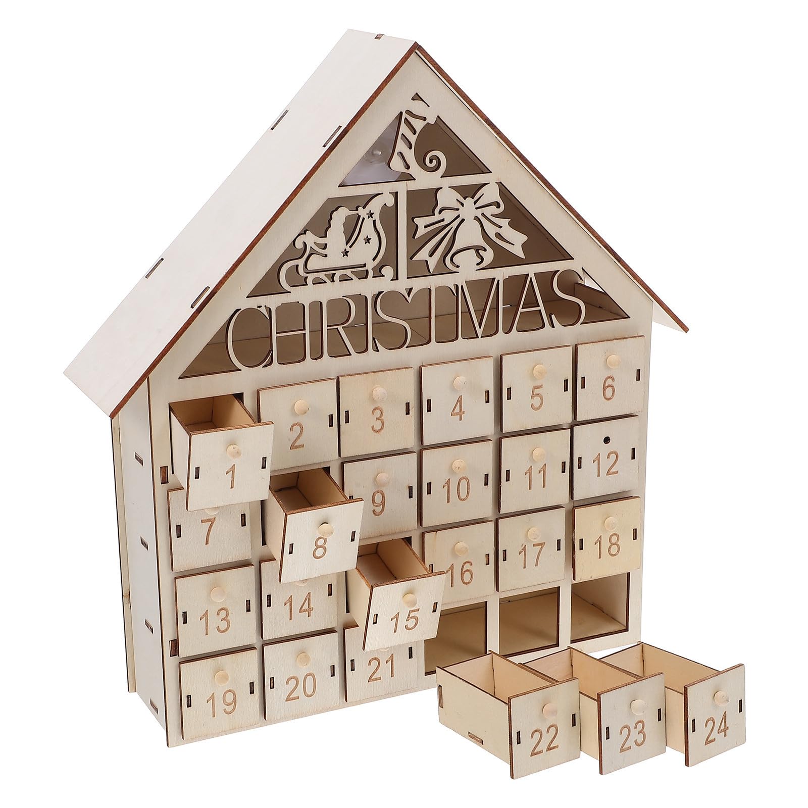 SHINEOFI Calendario de Adviento de Madera con 24 Cajones y Luces LED para Ambientación Navideña Rústica en Espacios y Celebraciones Familiares