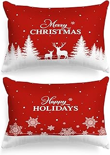 Lanpn Christmas Standard Pillowcase 20x26 Set of 2, Red Christmas Tree Snowflake Lumbar Pillow Cases 20 x 26 Long Standard Shams Throw Bed Pillow Covers Winter Holiday Xmas Cushion Cover 2 Pack - Buy now