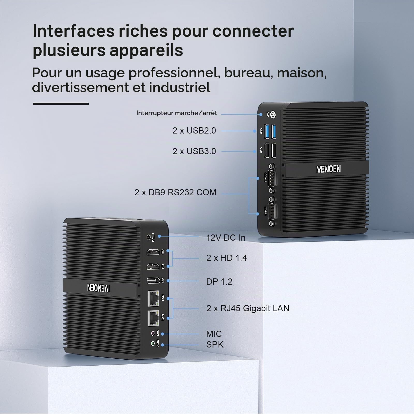 Fanless Mini PC Win11 pro Industriel PC J6412, 2xHD+DP Triple Display HTPC
