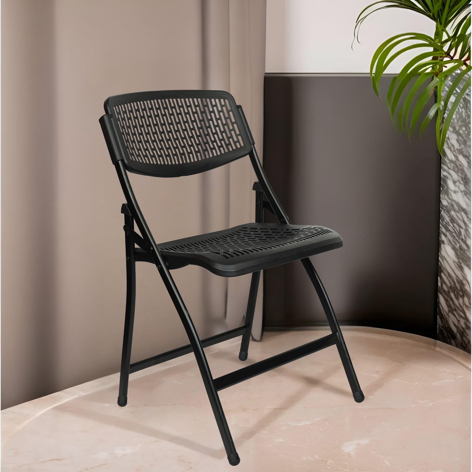 ROSE® Paris | Plastic Folding Chair | Portable & Foldable Chair for Home, Dining, Balcony, Office & Study | Comfortable Folding Plastic Chair for Students, Camping, Laptop & Multipurpose Use (Black)
