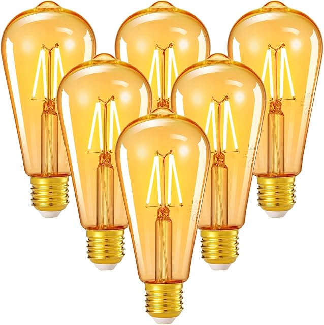 Linkind Vintage LED Edison Bulb, 4W ST64 Squirrel Cage Bulbs, 40W Equivalent, E27 Screw LED Filament Light Bulb, 400LM Amber Glass, 2200K Warm White, Non-dimmable, 6-Pack