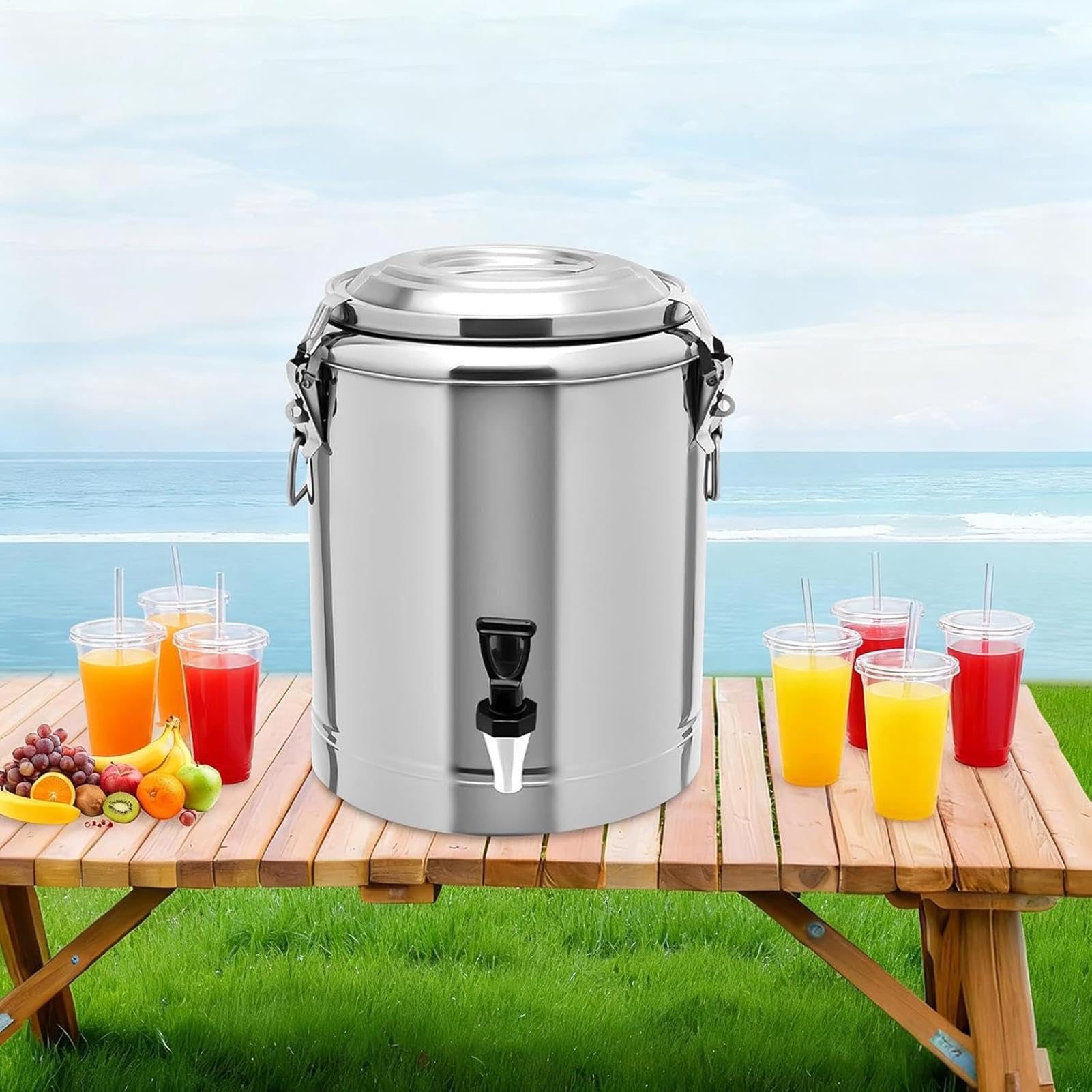Dispensador De Bebidas con grifo y jarra en acero inoxidable | Cubo Dispensador De Agua Para Bebidas Heladas para Café, Té, , Limonada, Picnic, Cafetería, Restaurante,