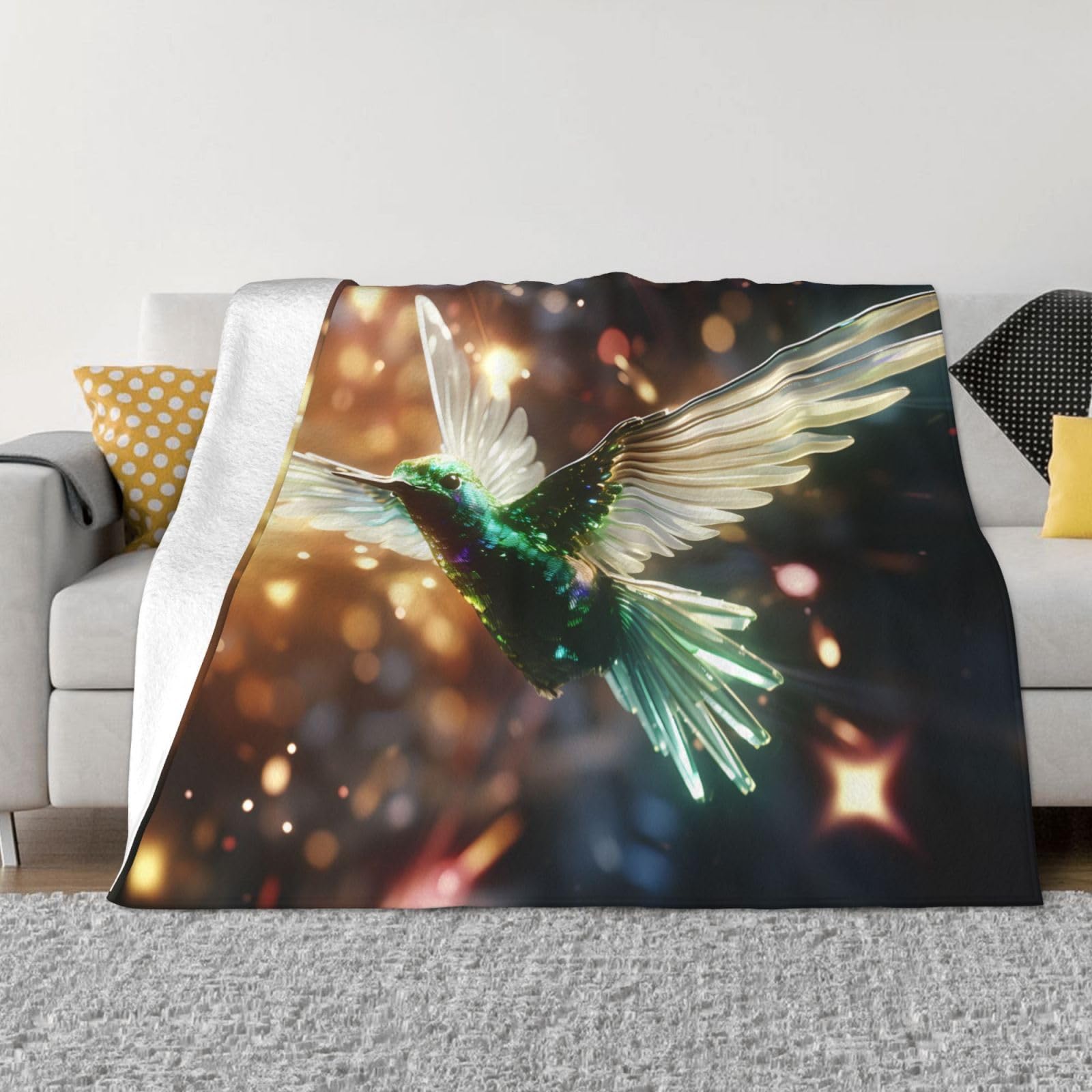 Couverture colibri bleu haut de gamme en flanelle douce pour literie élégante