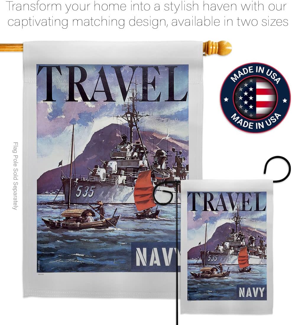 Traval Navy Garden Flag Set Wall Hanger Armed Forces USN Seabee United State American Military Veteran Retire House Decoration Banner Small Yard Gift Double-Sided, Made in USA
