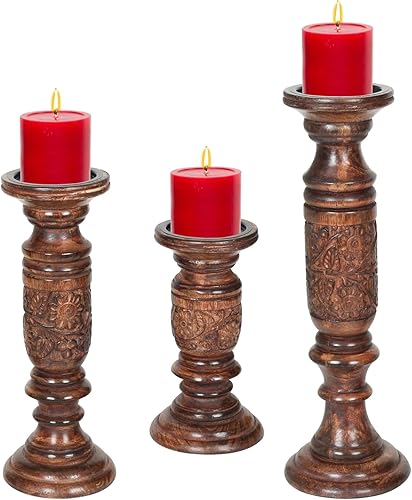 Portavelas de pilar para velas de pilar, portavelas de madera, portavelas de granja para centro de mesa, portavelas rústico, juego de 3, (9, 12, 15