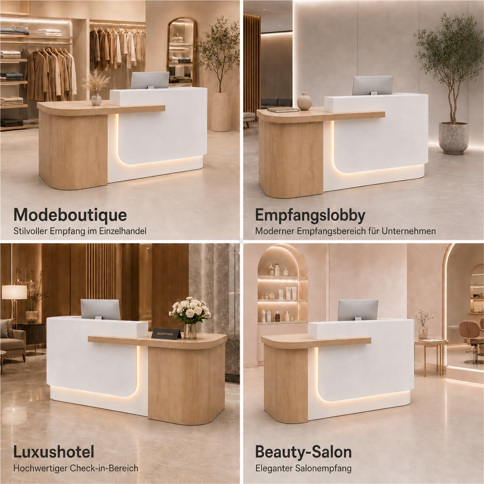 Empfangstheke Hochglanz Lackiert, Empfangstresen Büro Schreibtisch Kassentheke Mit Stauraum, L-Form Rezeptionstheke Für Büro Salon Praxis(Beige Left,150cm/59)