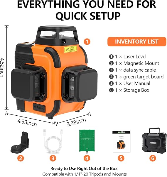 360 Lasers Level Self Leveling laser levels Professional tools | 3x360 laser level with 12 lines, 4000mAh rechargeable battery, 40mW bright beam, self-leveling & durable ABS/TPE housing