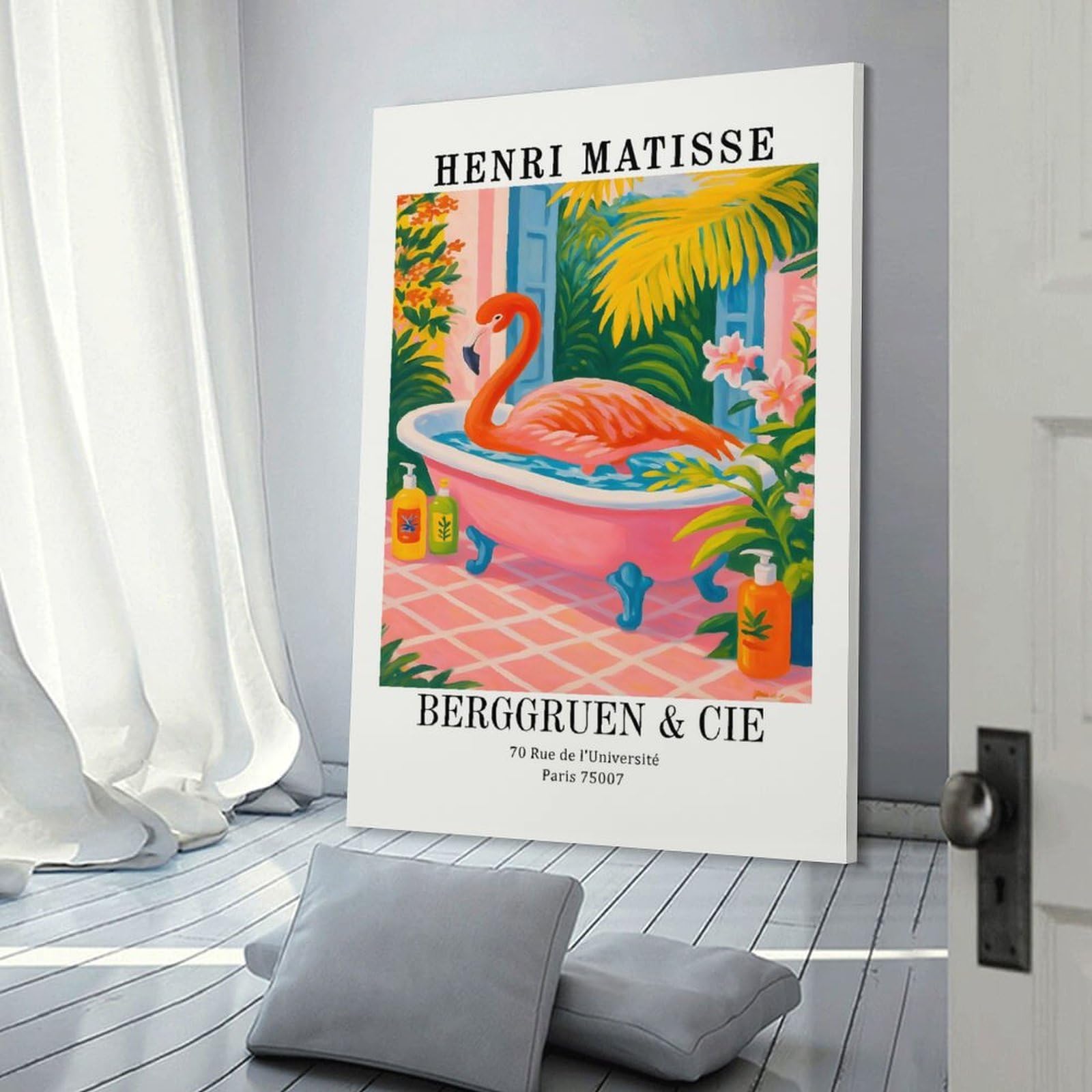 Junmoney Canvas Wall Picture Henri Matisse Flamingo Bathing Art Print, 24x36inch(60x90cm), for Calm Bedrooms, Home Corners Or Flats, Decorative Wall Art for Cosy Rooms