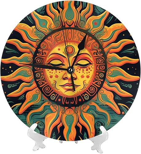Miniatura 2 de Reloj de pared redondo retro de sol mexicano de 10 pulgadas con batería sin tictac, estilo mexicano decorativo para sala de estar, cocina, hogar,