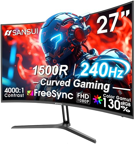 SANSUI 27-Inch Curved 240Hz Gaming Monitor FHD