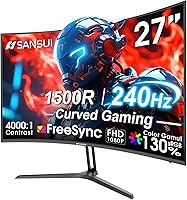 SANSUI 27" 240Hz Curved Gaming Monitor FHD 1080P 1500R, FreeSync 1ms HDR, 130% sRGB 4000:1 Contrast - Immersive PC Display