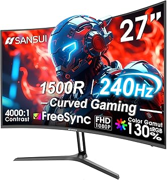 Xbox Game Pass Ultimate Just Got Even Better 9 SANSUI 27 Inch Curved 240Hz Gaming Monitor FHD 1080P, 1500R Curve Computer Monitor, 130% sRGB, 4000:1 Contrast, HDR, FreeSync, MPRT 1Ms, Low Blue Light, HDMI DP Ports, Metal Stand, DP Cable Incl.
