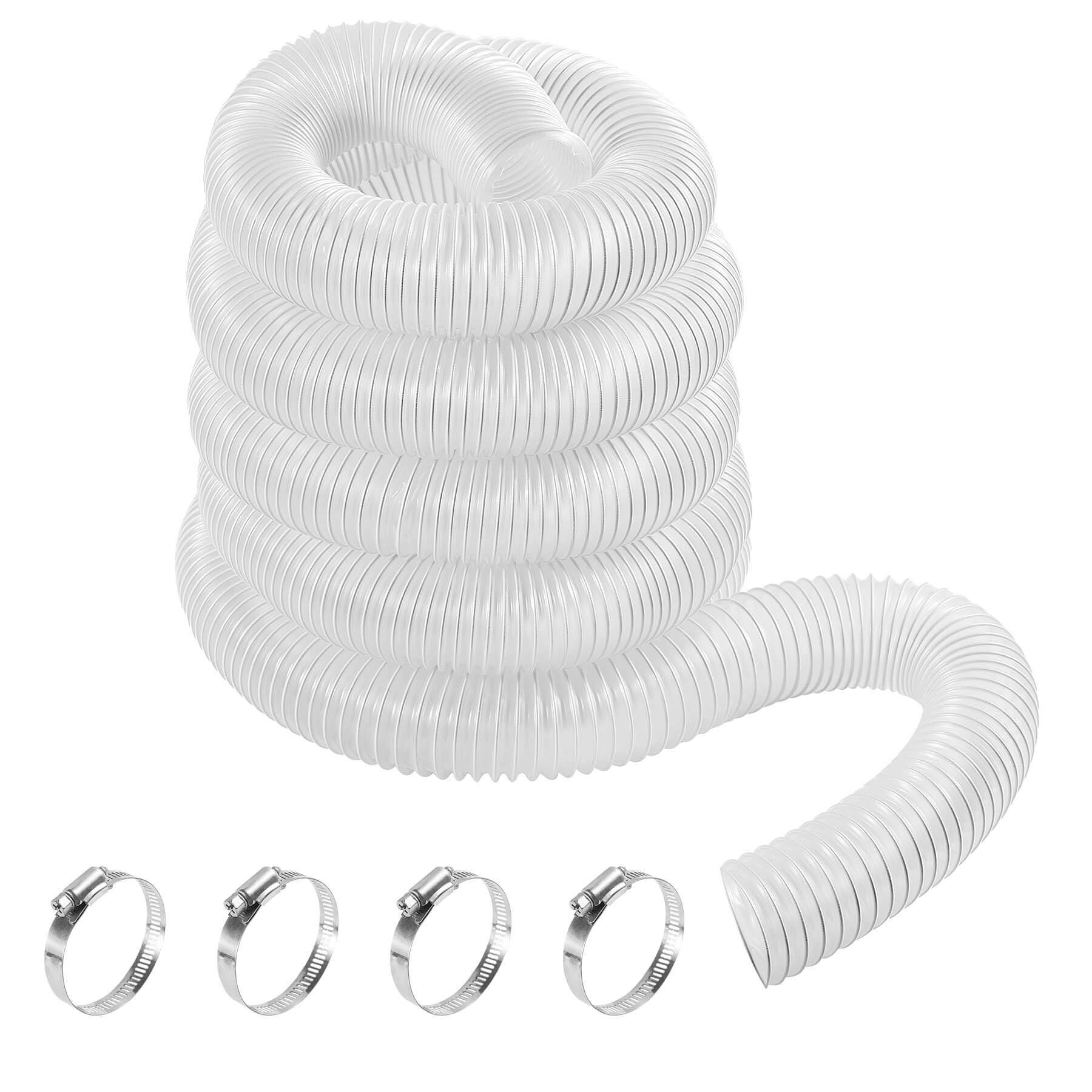 2 1/2" x 10' PVC Clear Dust Collection Hose, Puncture Resistant Fume Collection Hose with 4 Pieces Stainless Steel Clamps, Suitable for Dust Woods