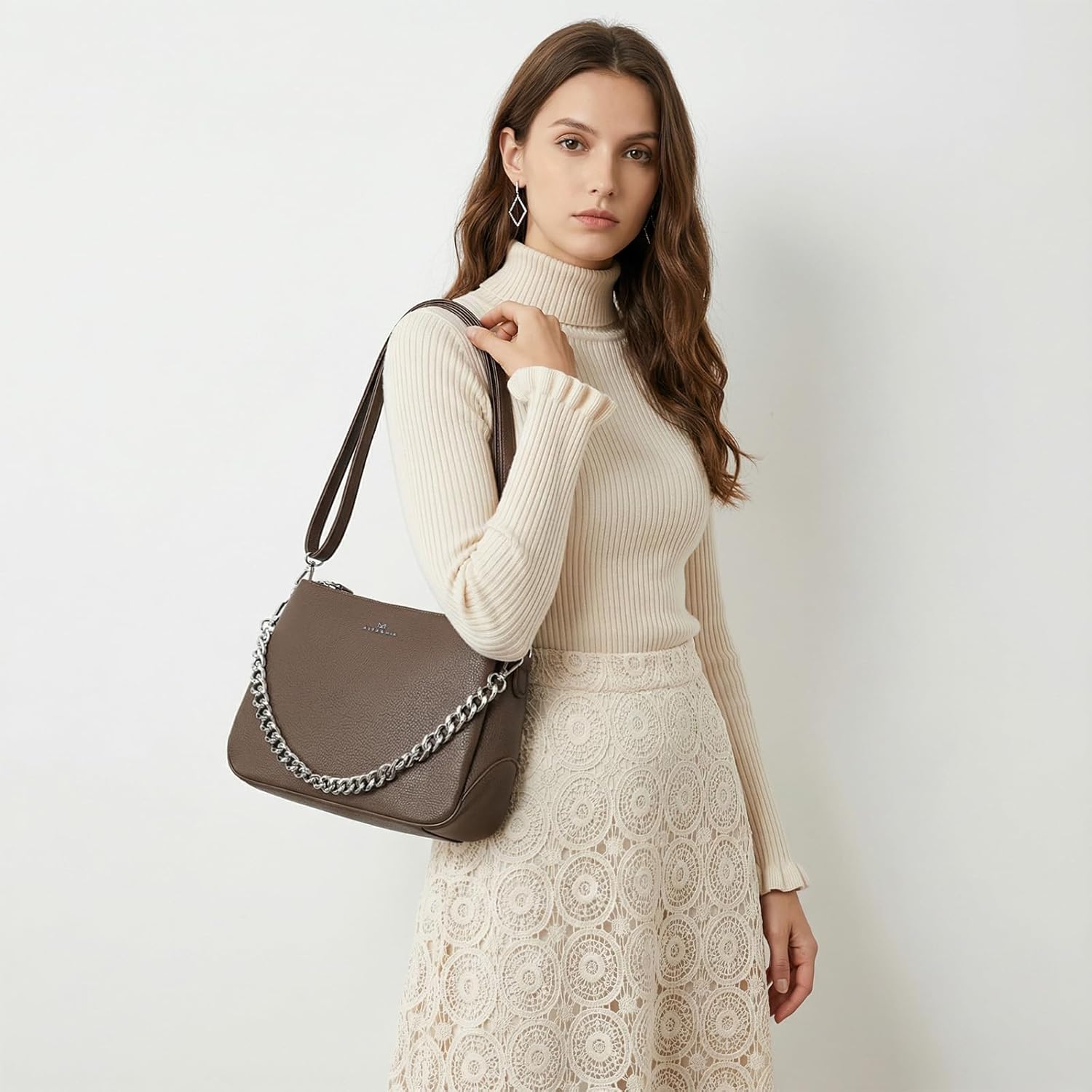 ALEX&MIA Crossbody Bag for Women - Medium Vegan Leather Handbag with Multiple Zippered Pockets, Two-Strap Design