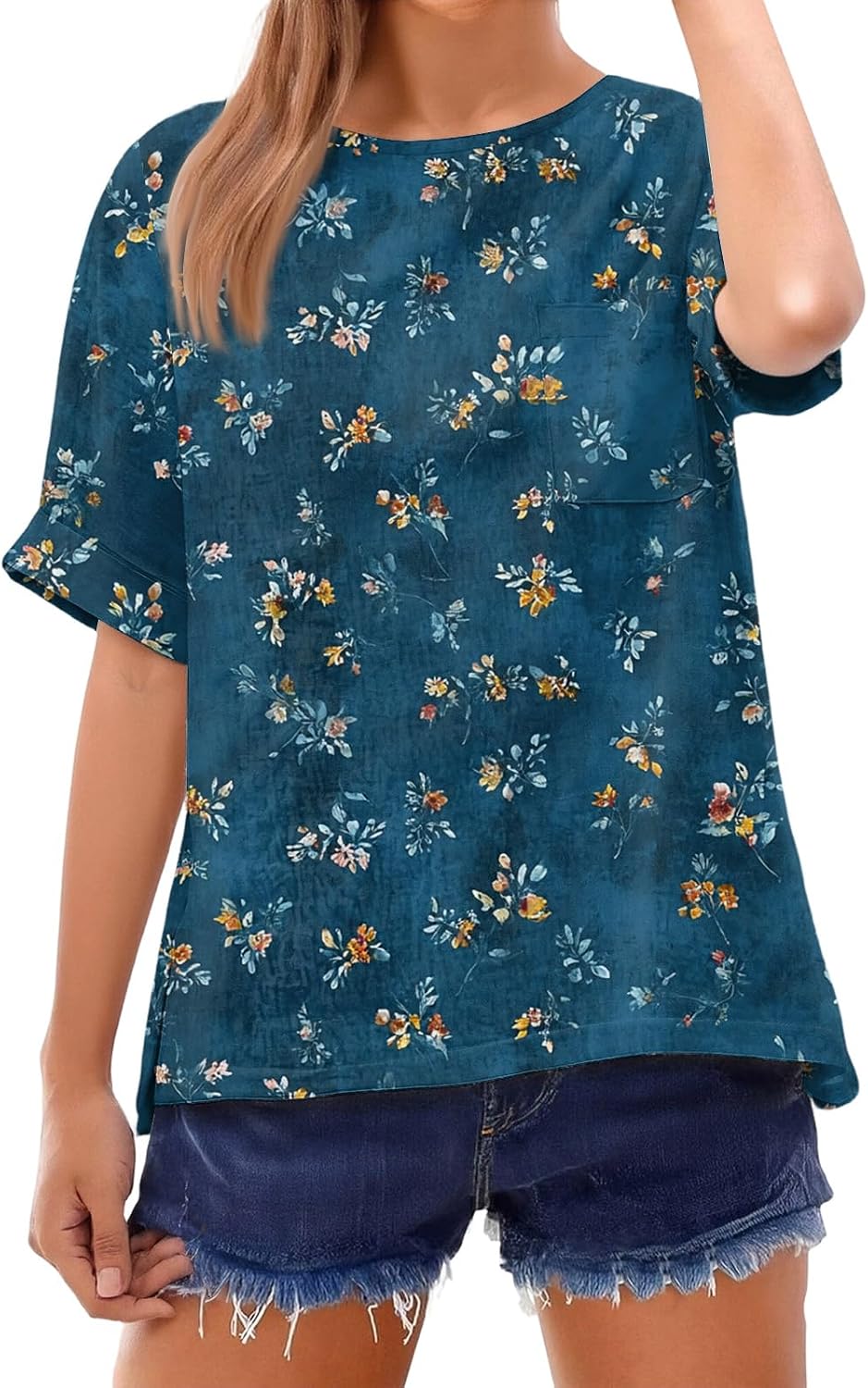 Womens Short Length Sleeve Tops Crew Neck Sweatshirt Casual Tshirts Loose Fit Shirts Sport Blouses Basic Tees S-3XL Pullover