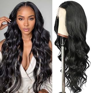 SAPPHIREWIGS 13×4 Black Synthetic Lace Front Wig Wave Wig 26 Inch | Glueless Wigs for Black Women,Classic Body Wave,Natural Black,Beginner Friendly,Heat Resistant Fiber,Daily Cosplay Uses