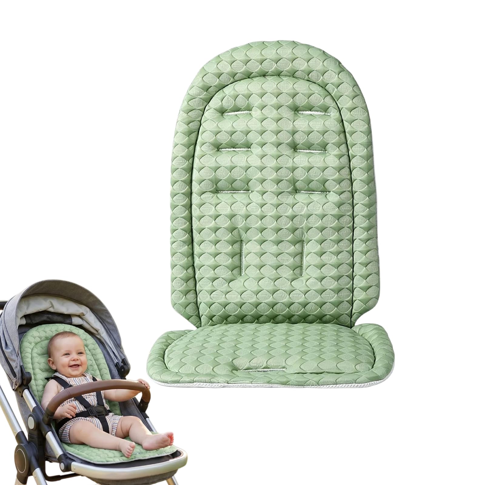 Reversible Stroller Inserts for Babies, Soft Skin-Friendly Head and Body Support Pad, Alignment Pram Liner, Dual-Sided Breathable Pushchair Mat, Washable Durable Seat, Cotton Padded (Green)