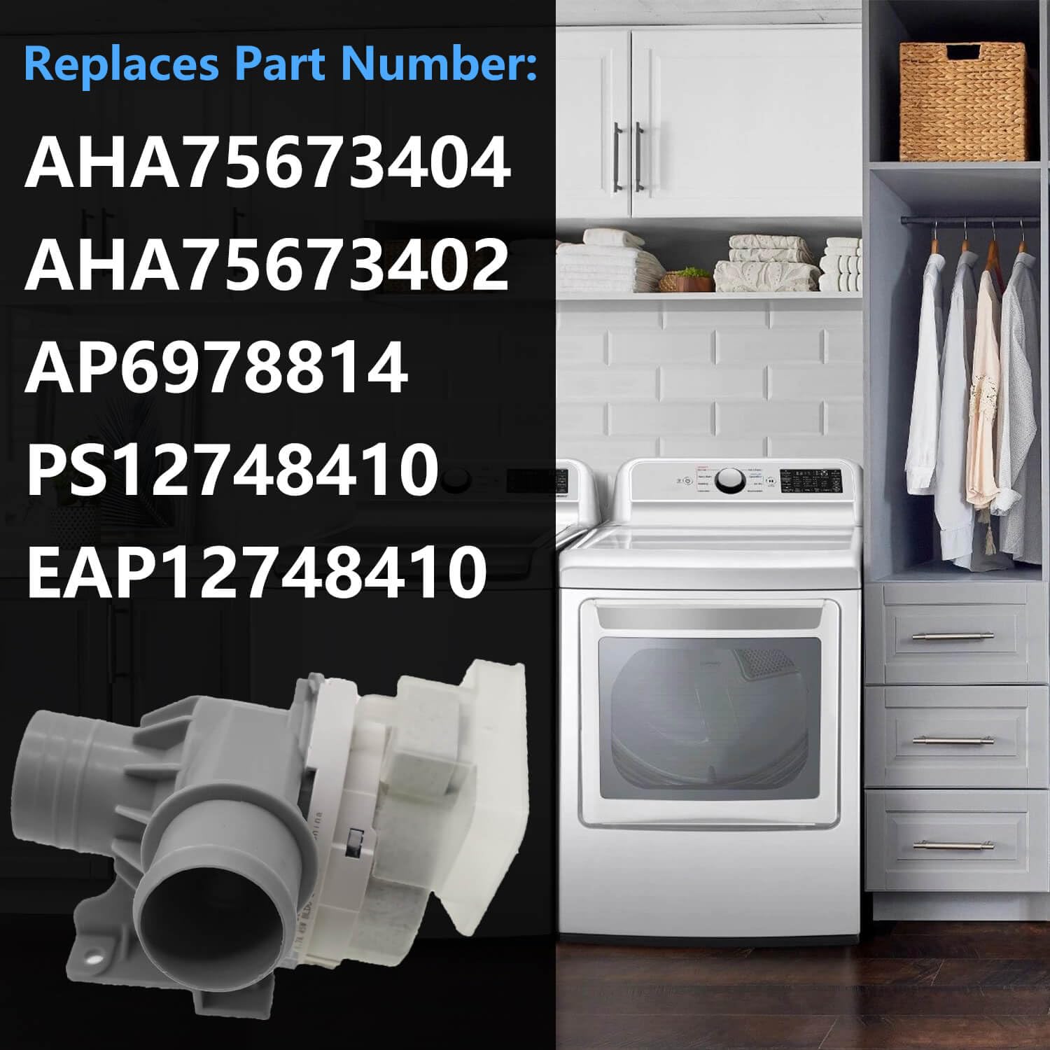 Replacement Washer Drain Pump Assembly For LG Washing Machines - Fits Models WT7405CW, WT7250CW, AHA75673404