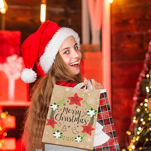 Miniatura 4 de Resholder 200 bolsas de regalo de papel kraft de Navidad a granel con asas, bolsas de regalo de Navidad reutilizables para regalos de Navidad,