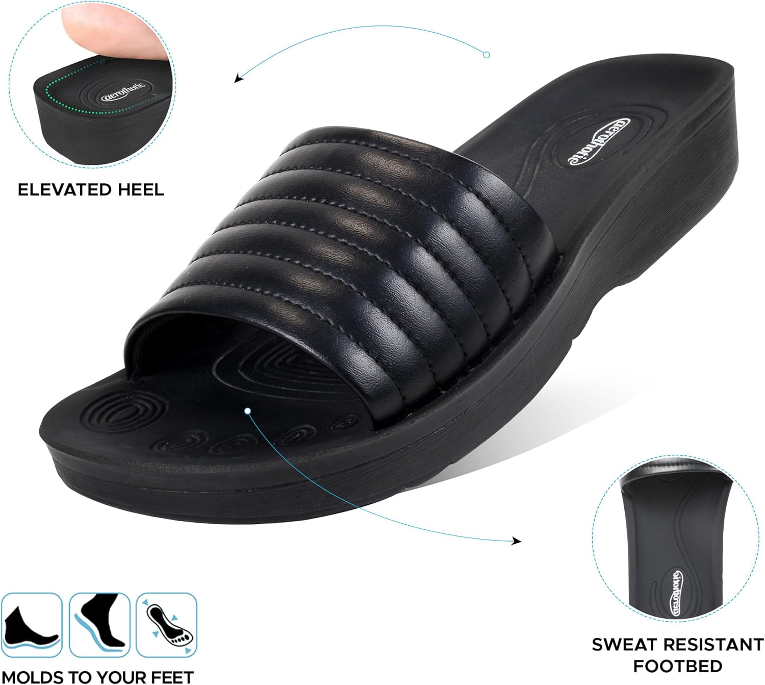 AEROTHOTIC Womens Slides Slip On Recovery Footwear Plantar Fasciitis Slides for Women with Arch Support Yoga Mat Indoor Outdoor Walking Ladies Soft Padded Dressy Non Slip Foodbed Beach Sandals Women