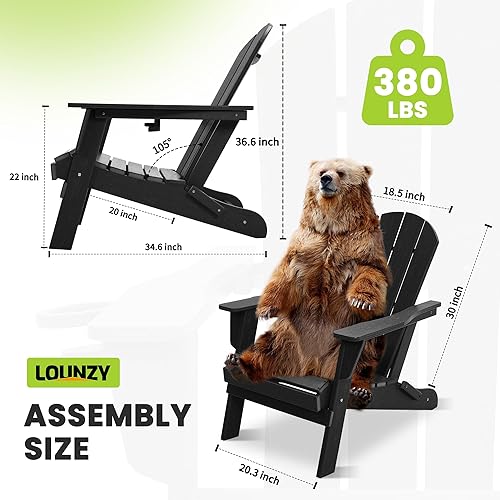 Miniatura 3 de LOUNZY Silla Adirondack plegable con soporte para tazas, silla plegable de polietileno de alta densidad para todo tipo de clima, silla Adirondack de