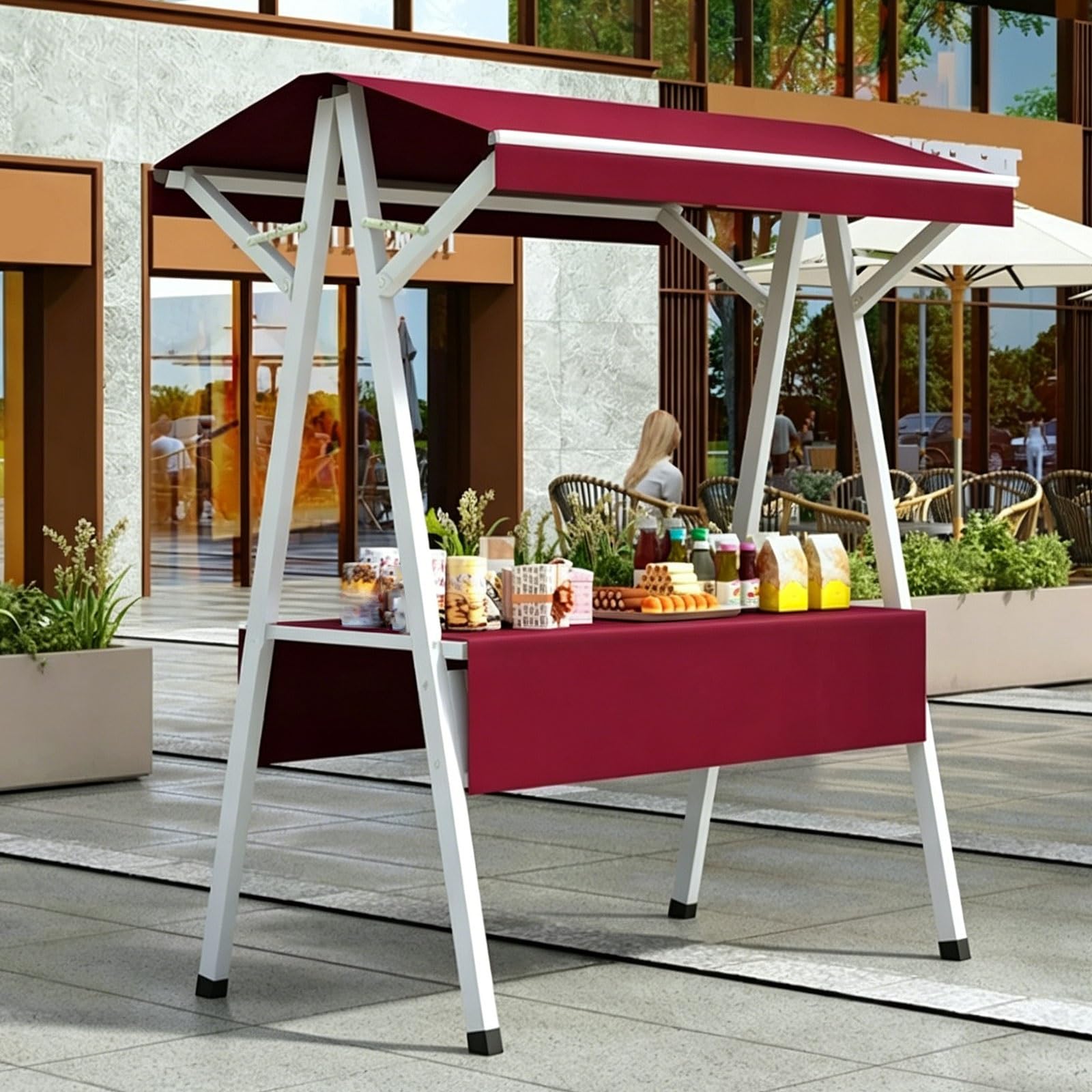 Farmers Market Stand Portable Vendor Cart with Canopy Outdoor Farm Stand for Roadside Display(Red,160cm/63in)