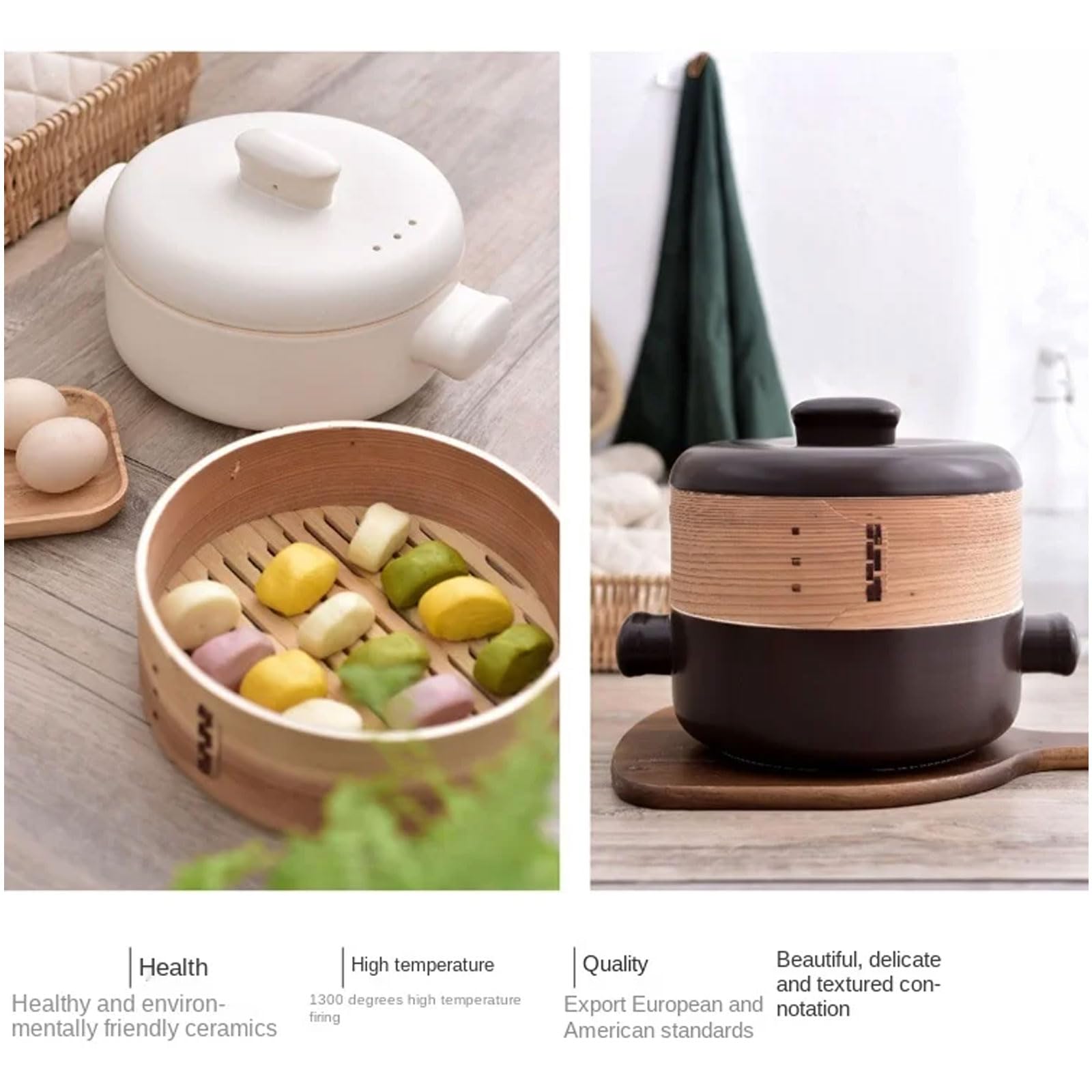 Ceramiczny garnek hotelowy Gliniany garnek parowy z nieprzywierającą powłoką z szufladką Wielowarstwowy, żaroodporny garnek do zupy i gulaszu do użytku hotelowego i domowego,Black,1.5L