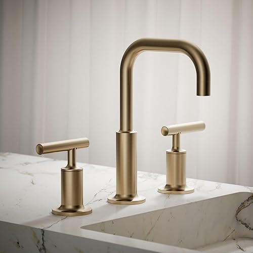 Miniatura 134 de Kohler K-14410-4-BGD Purist - Grifo para lavabo de baño con manijas de palanca baja y boquilla baja, 14406-4-BL Negro mate,Oro rosa vibrante.,Bronce