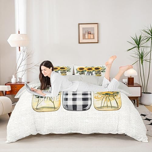 Miniatura 18 de Castle Fairy Juego de funda de edredón con estampado floral de margaritas, tamaño individual, juego de ropa de cama de flores hippie para decoración