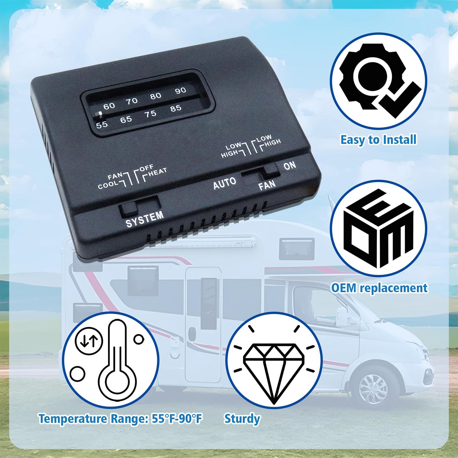 7330F3852 Thermostat de Remplacement pour climatiseurs de caravanes offrant Un contrôle Stable du Chauffage et du Refroidissement Unité de Commande de Refroidissement du Chauffage