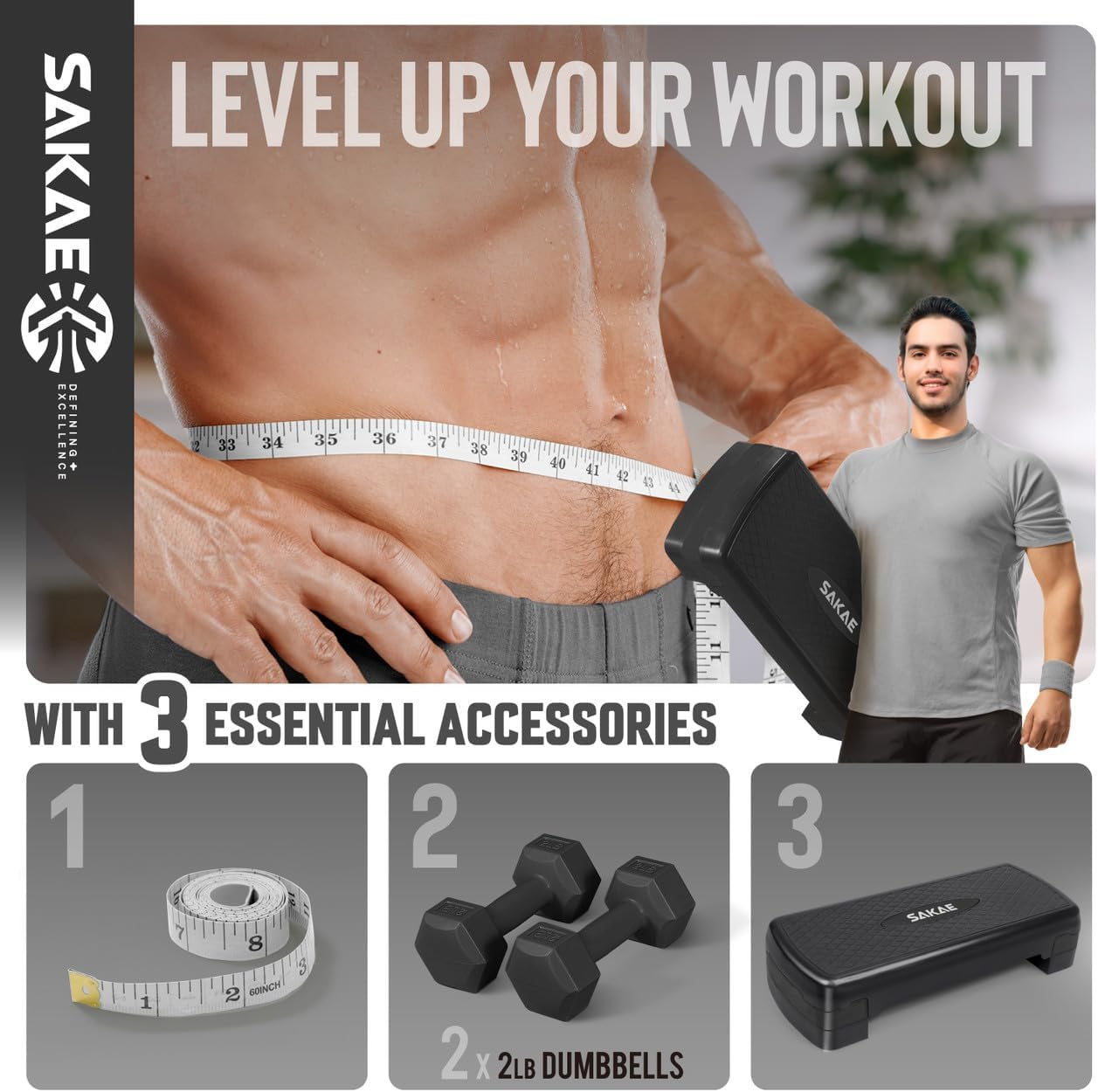 Adjustable Height Aerobic Stepper Set, Multiple Bundle Options with Dumbbells, Kettlebell, Waist Trimmer, Ankle Weights or Weighted Vest, Workout Exercise Step Platform w/Level Risers, 4 Colors