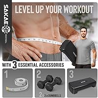 Vista 2 de Juego de Step Aeróbico con Mancuernas y Cinta Métrica, Altura Ajustable con Elevadores de 2 Niveles, Plataforma de Step para Ejercicios