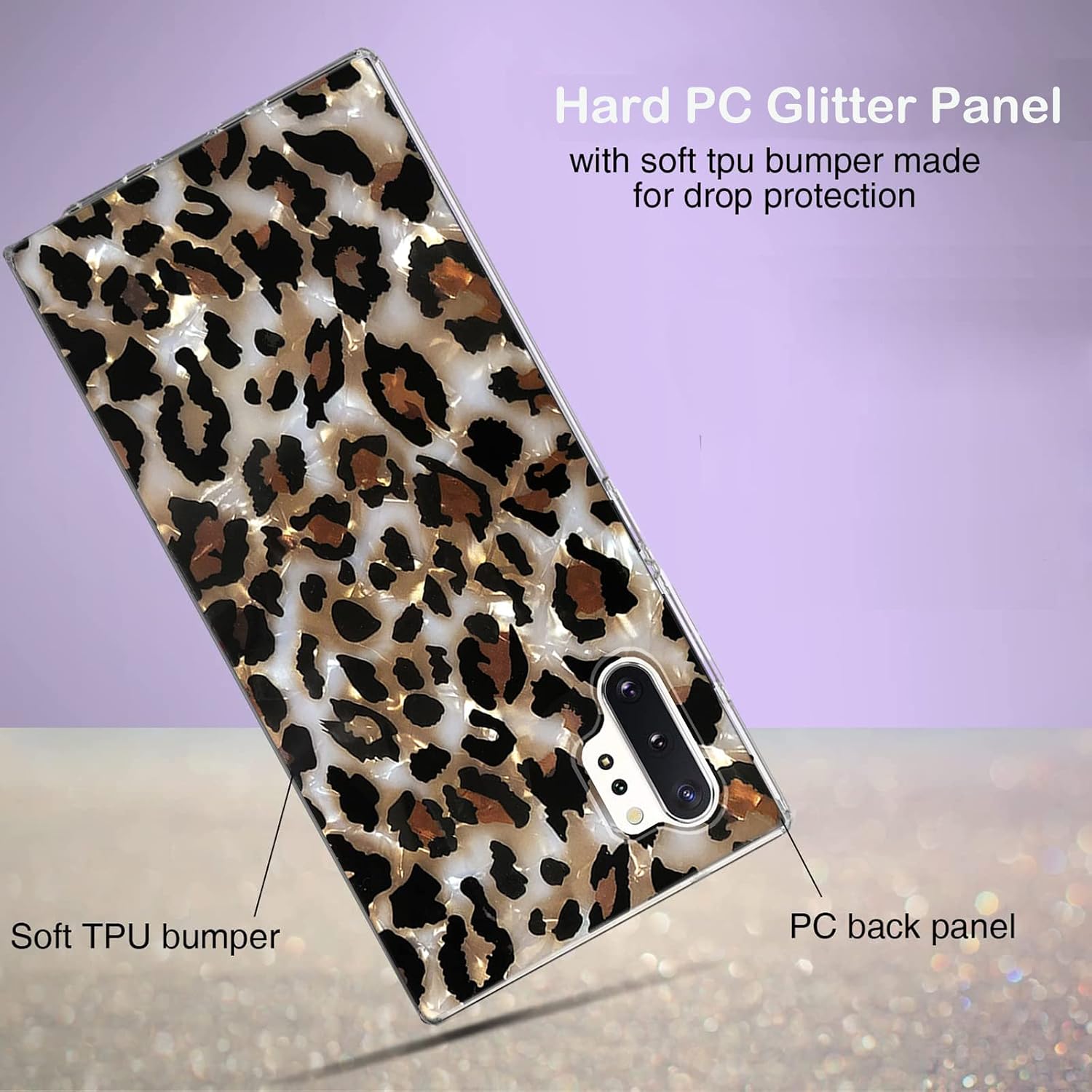 J.west for Samsung Galaxy Note 10+ Plus Case 5g, Luxury Sparkly Leopard Print Vintage Cheetah Glitter Translucent Soft TPU Bumper Hard PC Slim Drop Protective Phone Case for Women Girls Light Brown
