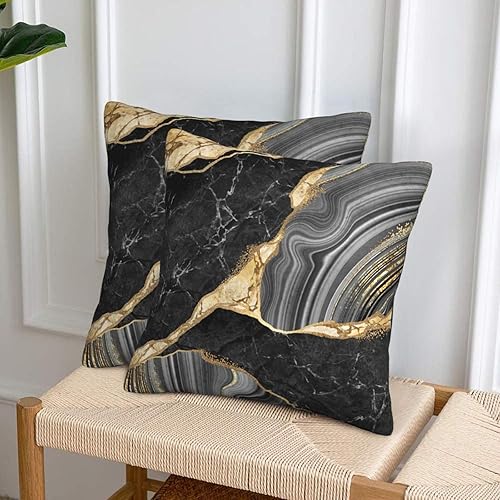 Miniatura 2 de Juego de 2 fundas de almohada suaves con textura de mármol dorado y negro y gris de 18 x 18 pulgadas, fundas de cojín suaves para sofá, cama,