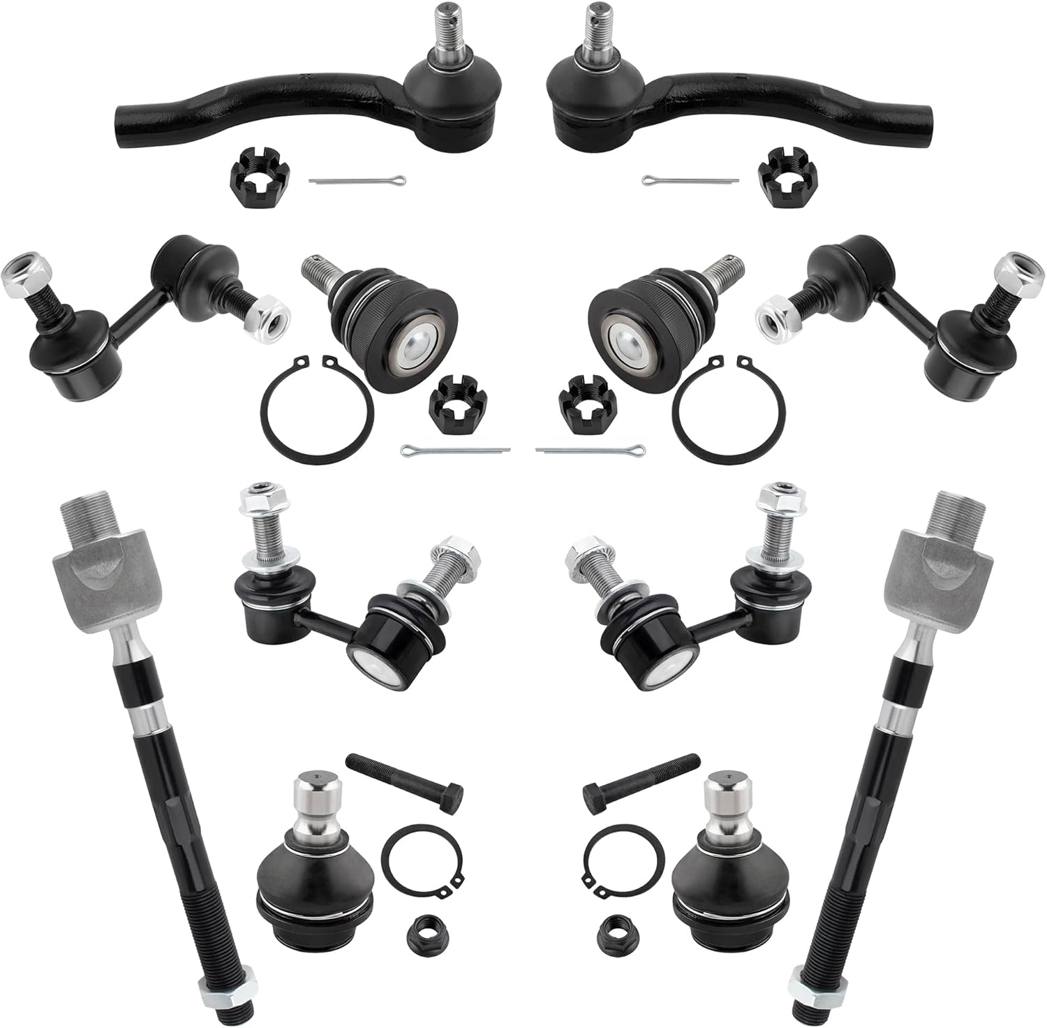 K750037 K750038 K80470 K80471 K80660 K80647 EV800106 ES800048 ES800108 Front & Rear Sway Bar Links Inner & Outer Tie Rod Ends Upper & Lower Ball Joints for Nissan Pathfinder 2005-12, Pack of 12