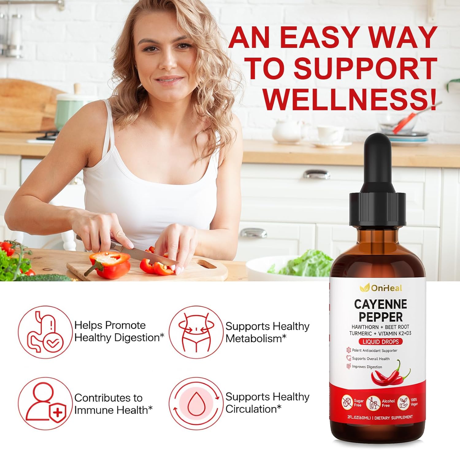 Pure Capsaicin Extract, Contains Hawthorn, Beetroot, Turmeric, Vitamins K2 and D3, Ginseng, Ceylon Cinnamon - Capsaicin Supplement for Health Benefits - 60ml