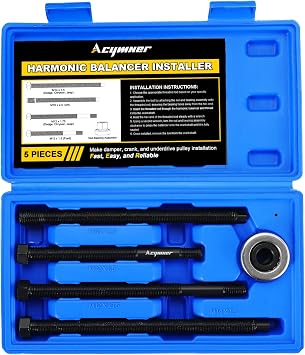 5PCS Long-Reach Harmonic Balancer Installation Tool Kit | Crankshaft Pulley and Damper Installer Set with Extended Forcing Rods, Compatible with GM, Dodge and V8 and V6 Engines