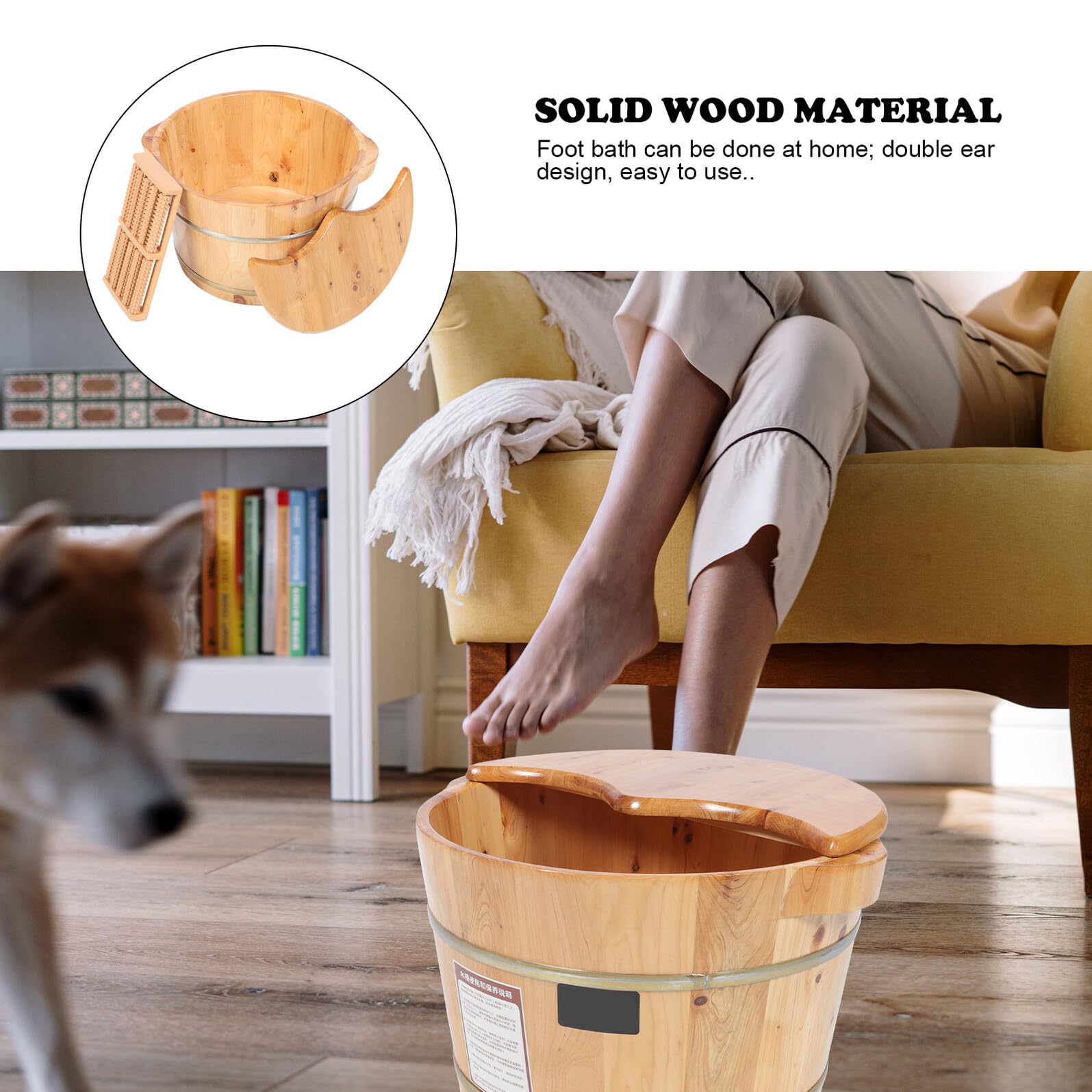 Bañera de Madera Maciza Tapa para Pies y Masajeador