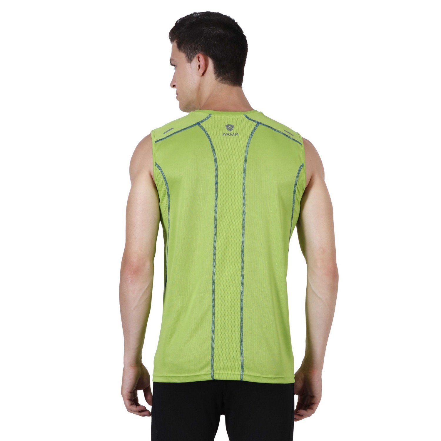Armr Sport Men Filament Polyester Performance Singlet, S-97 Cms (Neon Green Vivid Blue) 2