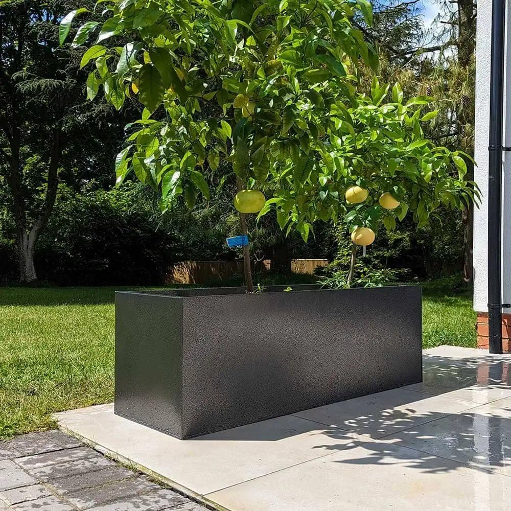 Tulipy 1.2m/1m/75cm/70cm Zinc Galvanised Trough Planter | No Assembly Needed | Lightweight (Silver & Black, L120cm x W40cm x H40cm)