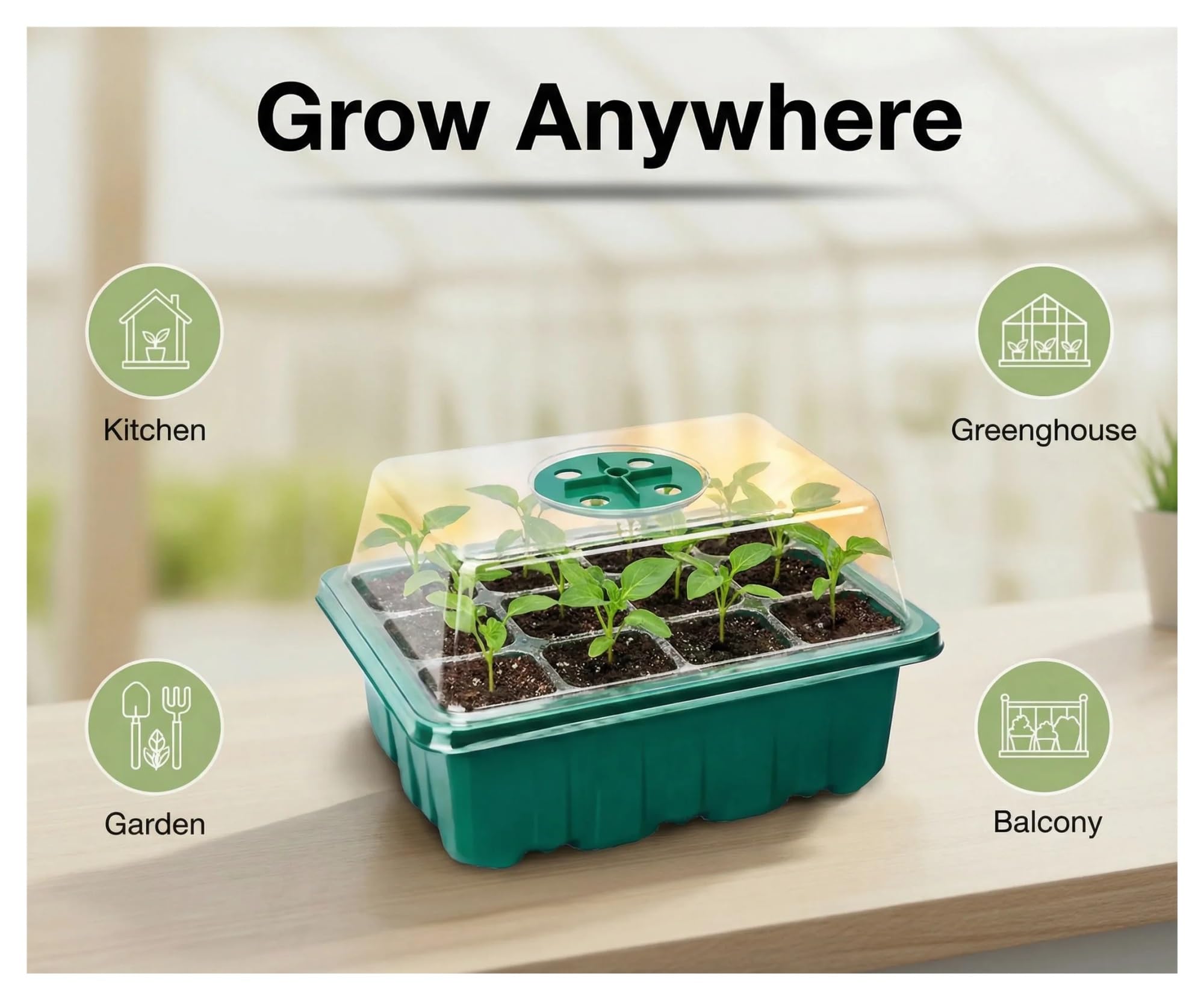 Plaque Semis Plateau de démarrage de graines, Kits de semis, Kit de démarrage de Plantes avec dôme d'humidité et Base, Mini propagateur de Serre intérieure, 5/10 Paquets(10Pack Green)