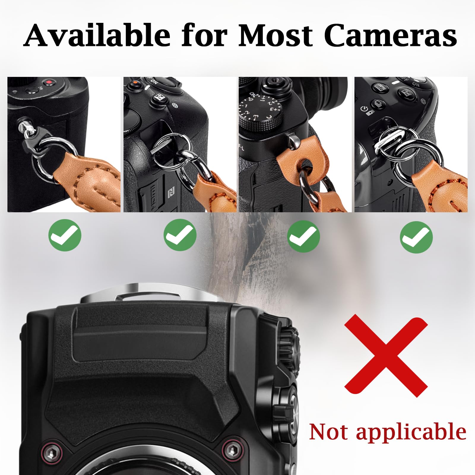 VOVMOEYA Dragonne d'appareil photo compatible avec Fujifilm XT5 XH2S Nikon Z30 Z50 Canon EOS R6 R10 R50 Sony A6700 A6400 A6000 A7C II A7IV DSLR Noir