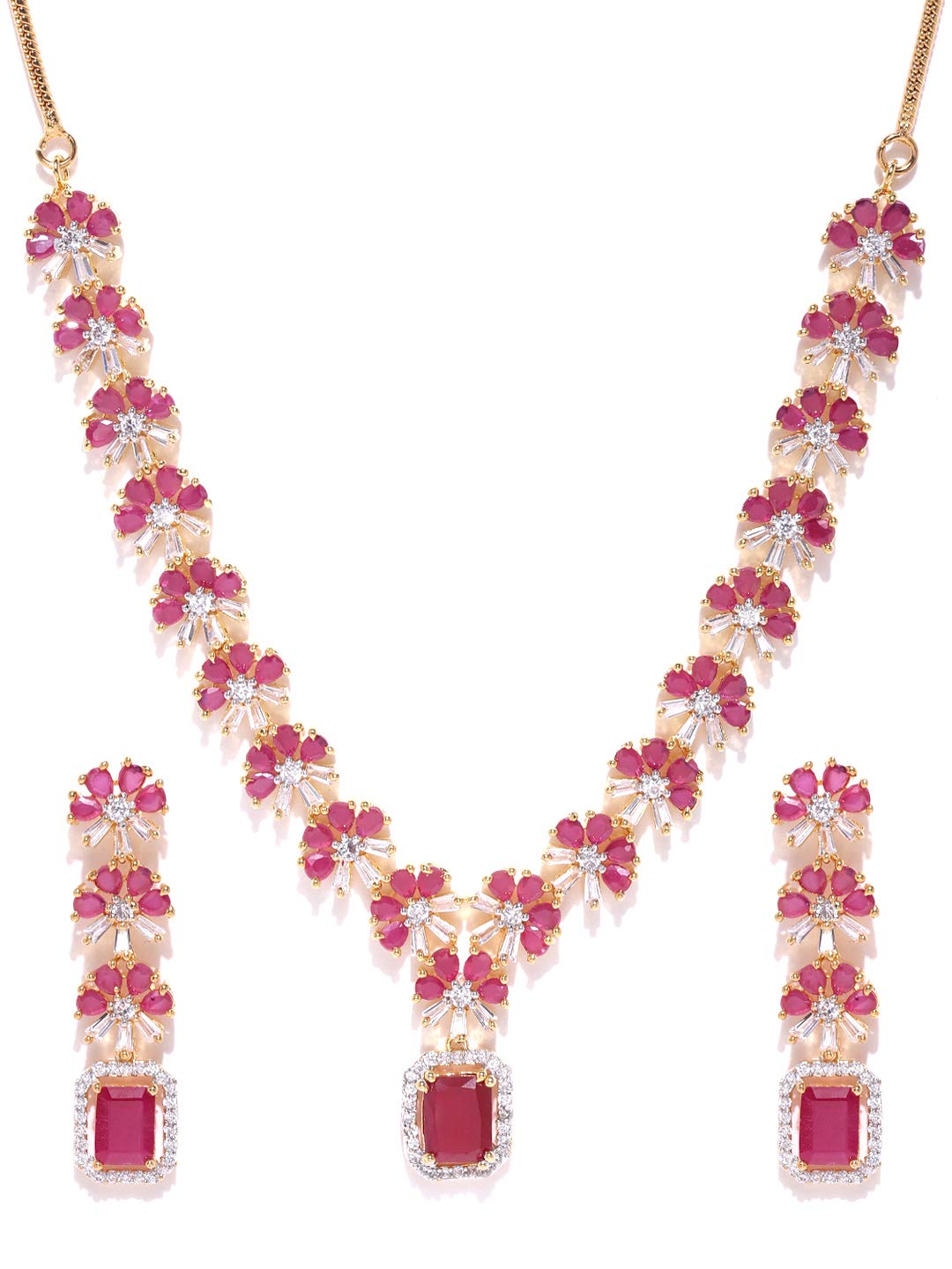 Priyaasi Flower Jewellery Set for Women | Pink Stone Studded Set of Necklace and Earrings | American Diamond Jewellery Set for Women | Fancy Jewellery (B083ZCBJLP) Amazon Price History, Amazon Price Tracker