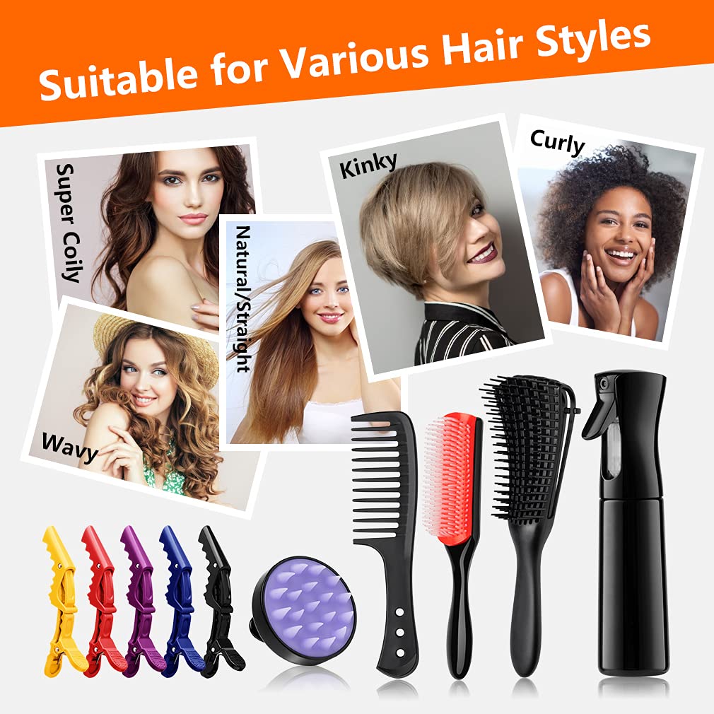Hair Brush Set, 10 Pcs Detangling Brush Set for Curly Hair, Black Natural Hair and All Kinds of Hairs, Detangling Comb set for Women Men Styling, for Wet or Dry Hair, with Wide Tooth Detangling Comb : Beauty & Personal Care