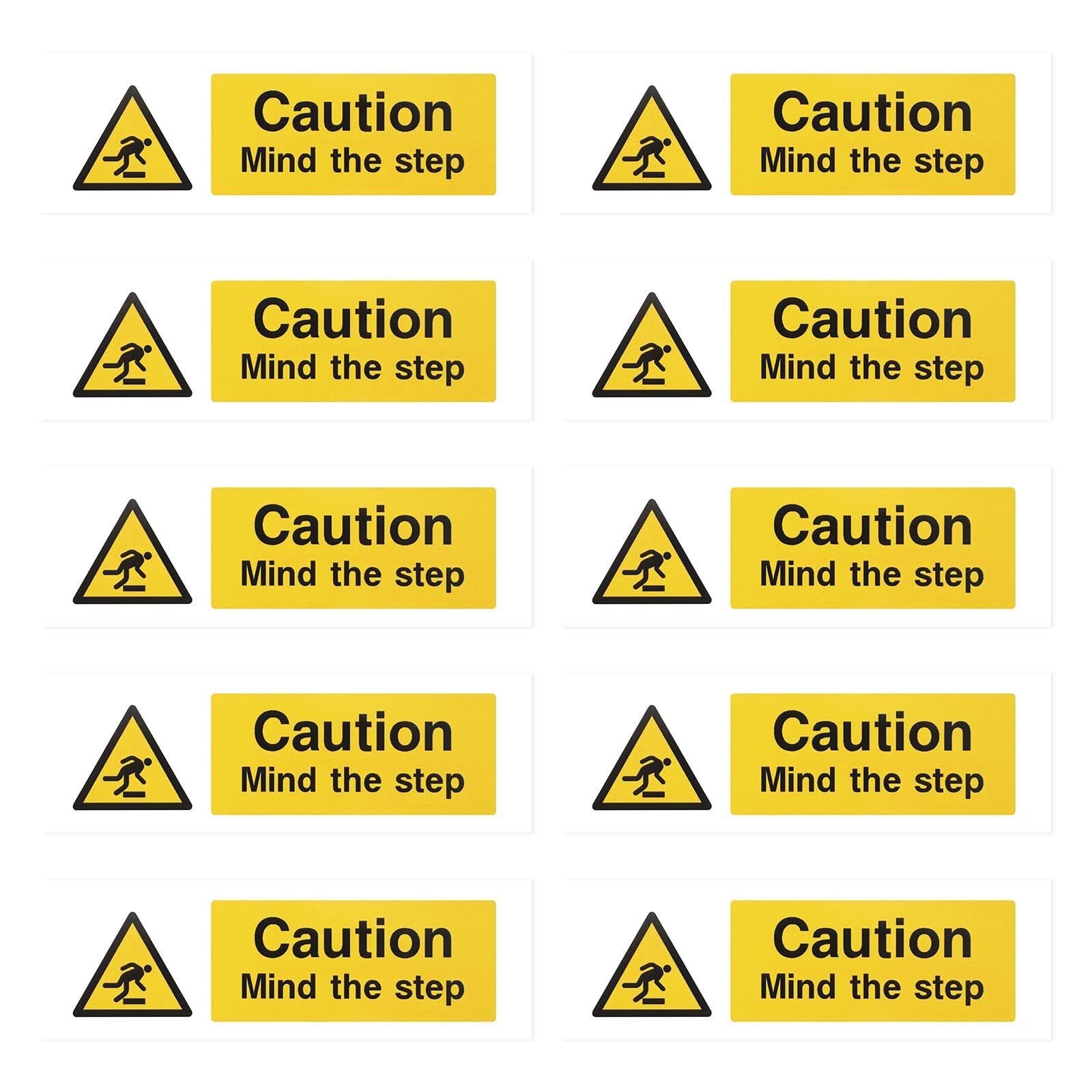 Goktvai 10 Sheet Mind the Step Sticker, 15x5cm/5.91x1.97 Inch Caution Mind the Step Sign Decal Waterproof PVC Self-Adhesive Safety Sticker for Indoor Outdoor (Bright Yellow)