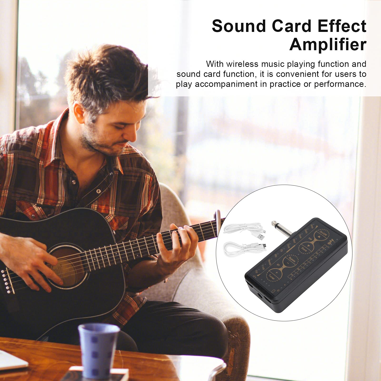 Amplificatore per cuffie per chitarra portatile ricaricabile con effetti incorporati Funzione scheda audio per prestazioni di pratica della chitarra Materiale ABS