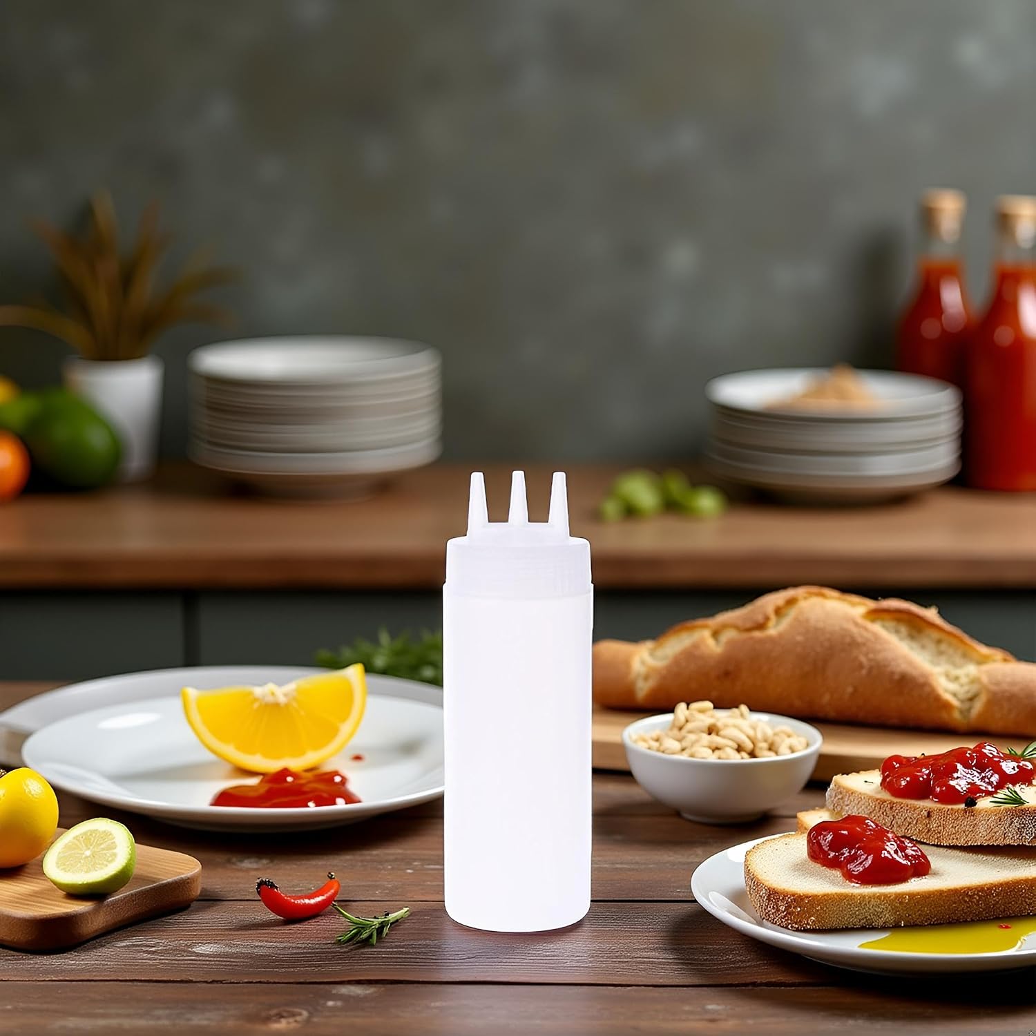 White Squeeze Bottle,3 Hole Squeeze Bottle Condiment Dispenser Sauce Vinegar Oil Ketchup Cruet Bin Condiment Squeeze Bottles